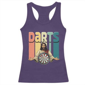 Funny Jesus Dart Player Sunset Retro Vintage Racerback Tank Top Christian Dartist Gift TS12 Purple Print Your Wear