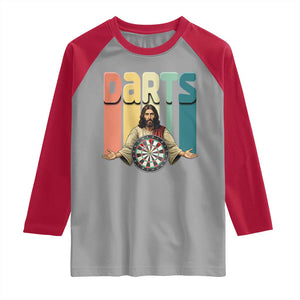 Funny Jesus Dart Player Sunset Retro Vintage Raglan Shirt Christian Dartist Gift TS12 Sport Gray Red Print Your Wear
