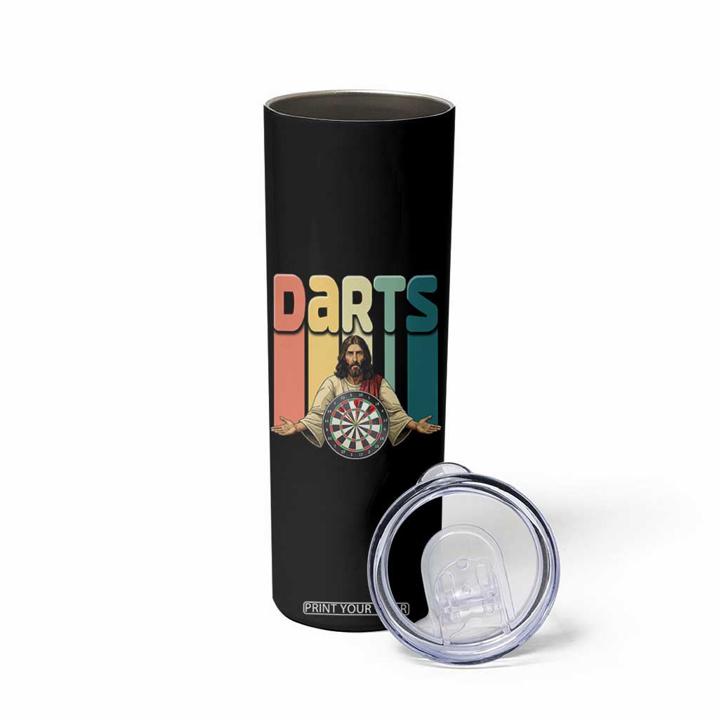Funny Jesus Dart Player Sunset Retro Vintage Skinny Tumbler Christian Dartist Gift TS12 Print Your Wear