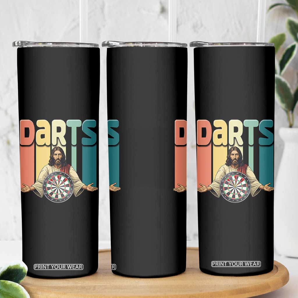 Funny Jesus Dart Player Sunset Retro Vintage Skinny Tumbler Christian Dartist Gift TS12 Print Your Wear