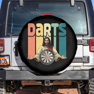 Funny Jesus Dart Player Sunset Retro Vintage Spare Tire Cover Christian Dartist Gift TS12 No hole Black Print Your Wear