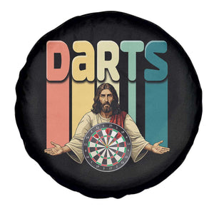 Funny Jesus Dart Player Sunset Retro Vintage Spare Tire Cover Christian Dartist Gift TS12 Print Your Wear