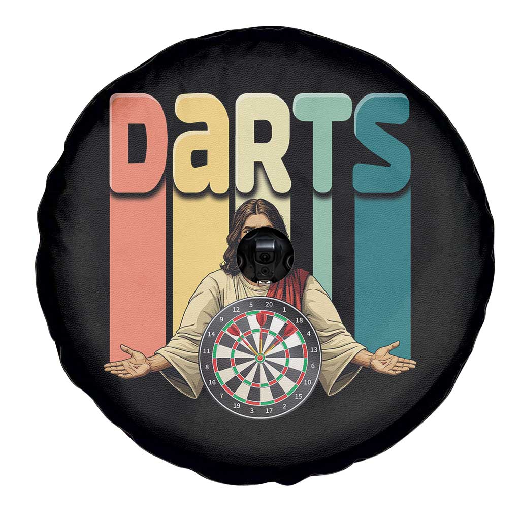 Funny Jesus Dart Player Sunset Retro Vintage Spare Tire Cover Christian Dartist Gift TS12 Print Your Wear