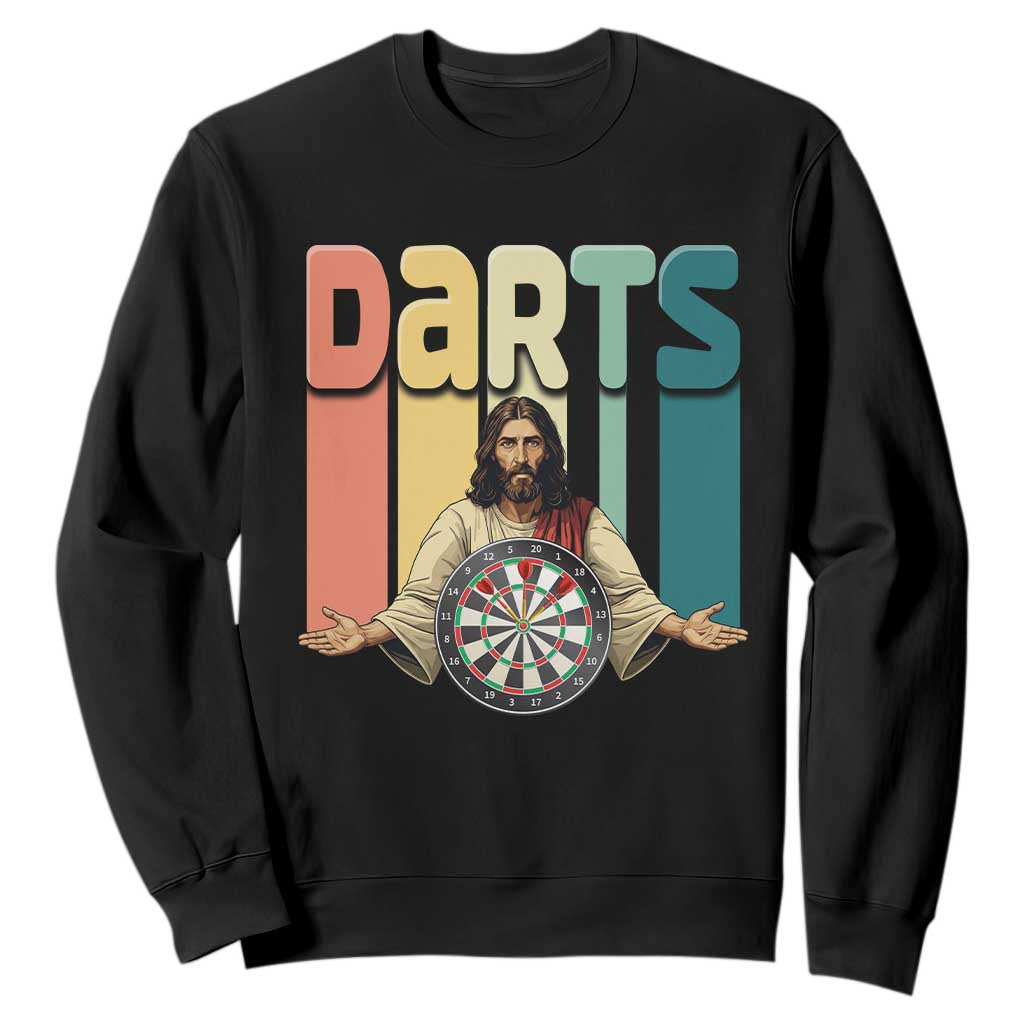 Funny Jesus Dart Player Sunset Retro Vintage Sweatshirt Christian Dartist Gift TS12 Black Print Your Wear