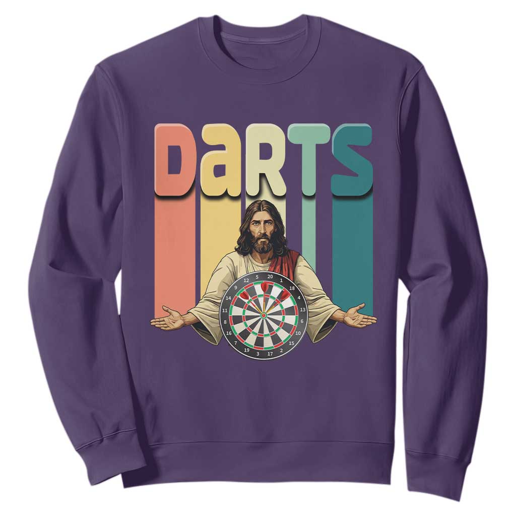 Funny Jesus Dart Player Sunset Retro Vintage Sweatshirt Christian Dartist Gift TS12 Purple Print Your Wear