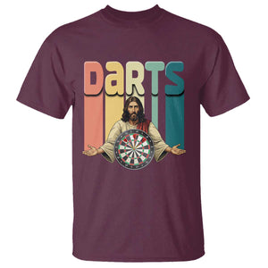 Funny Jesus Dart Player Sunset Retro Vintage T Shirt Christian Dartist Gift TS12 Maroon Print Your Wear