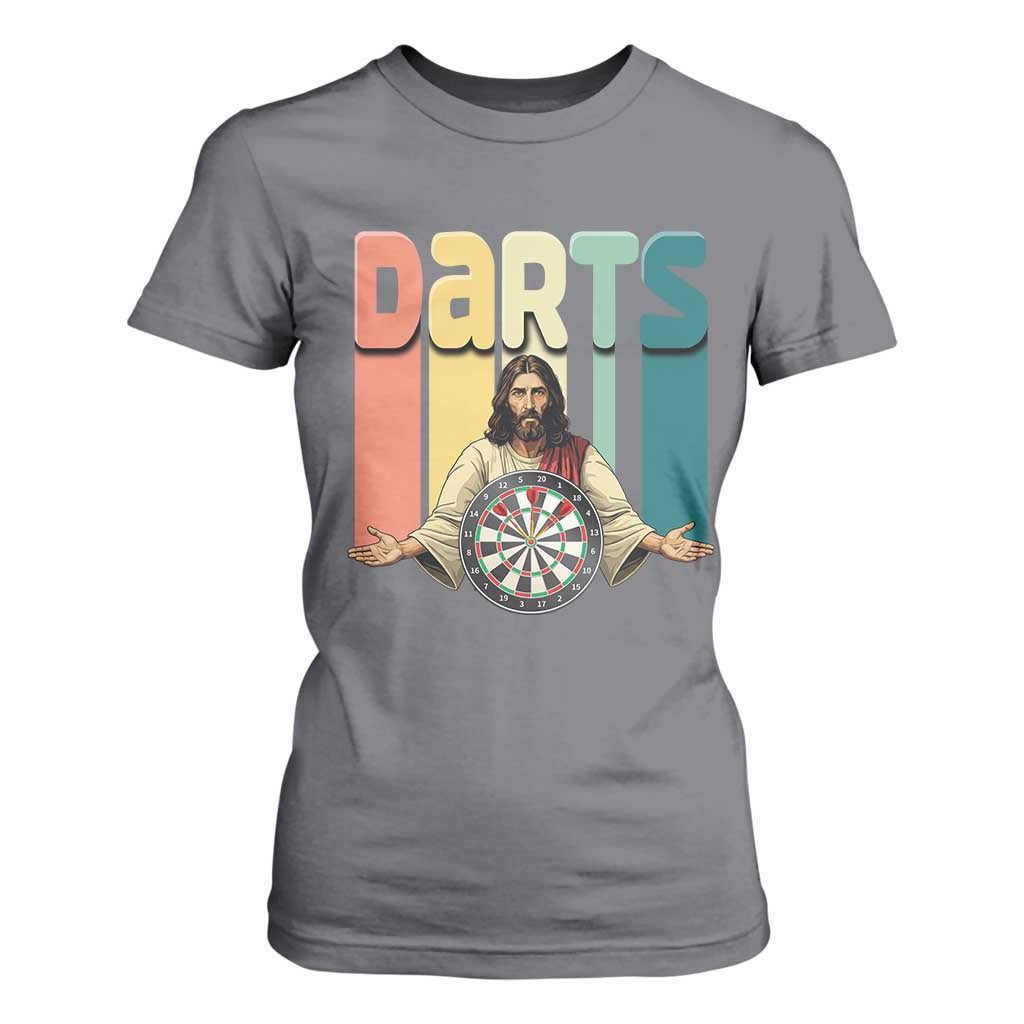 Funny Jesus Dart Player Sunset Retro Vintage T Shirt For Women Christian Dartist Gift TS12 Charcoal Print Your Wear