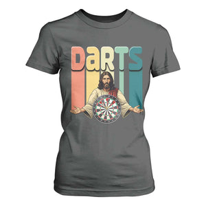 Funny Jesus Dart Player Sunset Retro Vintage T Shirt For Women Christian Dartist Gift TS12 Dark Heather Print Your Wear