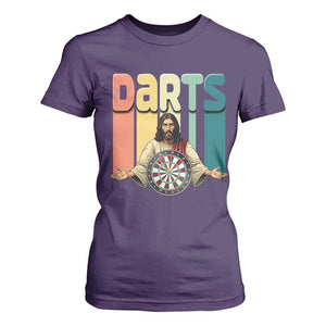 Funny Jesus Dart Player Sunset Retro Vintage T Shirt For Women Christian Dartist Gift TS12 Purple Print Your Wear