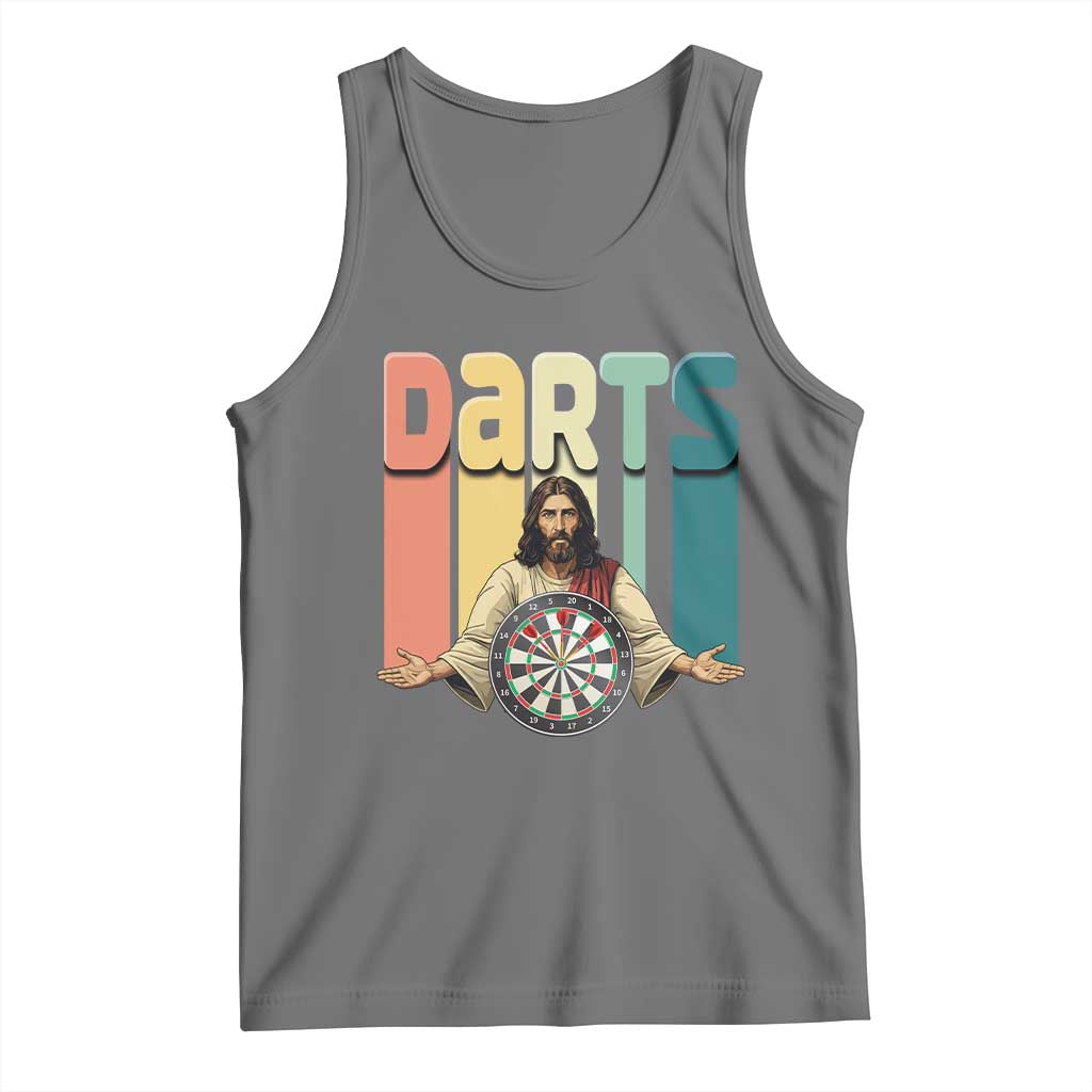 Funny Jesus Dart Player Sunset Retro Vintage Tank Top Christian Dartist Gift TS12 Black Heather Print Your Wear