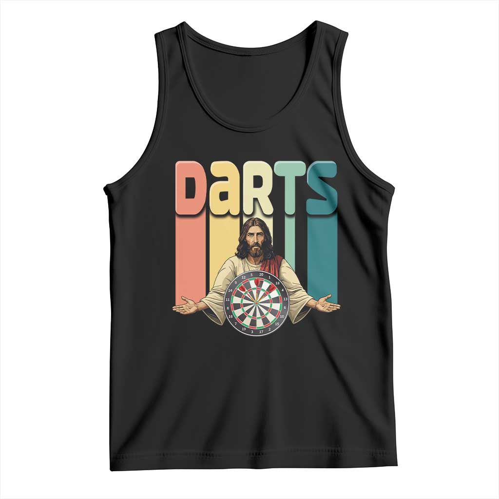 Funny Jesus Dart Player Sunset Retro Vintage Tank Top Christian Dartist Gift TS12 Black Print Your Wear