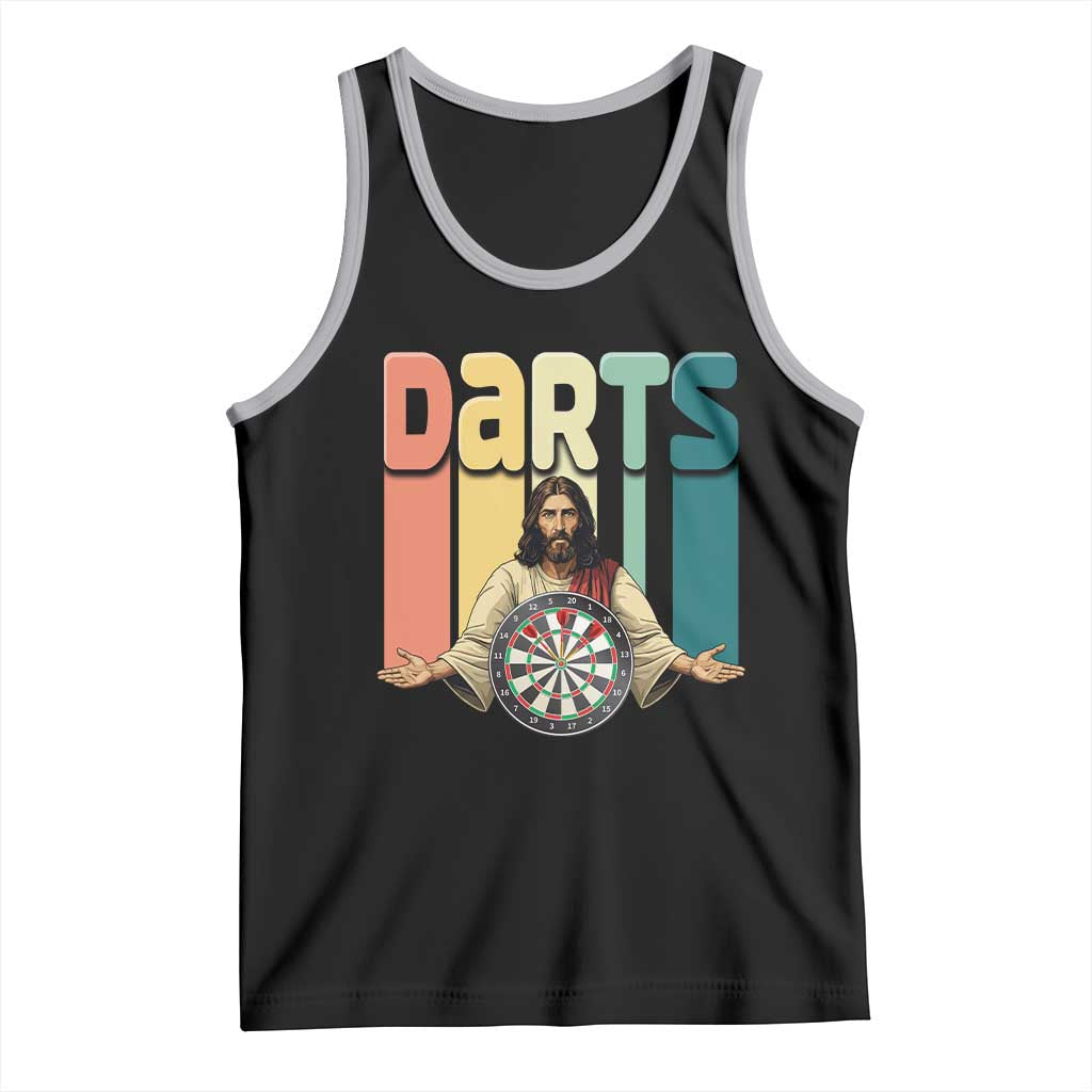 Funny Jesus Dart Player Sunset Retro Vintage Tank Top Christian Dartist Gift TS12 Black Athletic Heather Print Your Wear