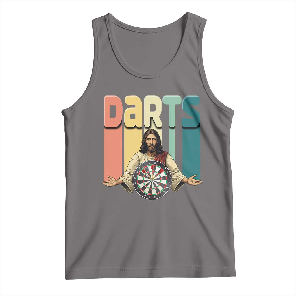 Funny Jesus Dart Player Sunset Retro Vintage Tank Top Christian Dartist Gift TS12 Deep Heather Print Your Wear