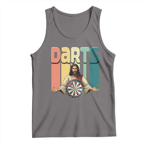 Funny Jesus Dart Player Sunset Retro Vintage Tank Top Christian Dartist Gift TS12 Deep Heather Print Your Wear