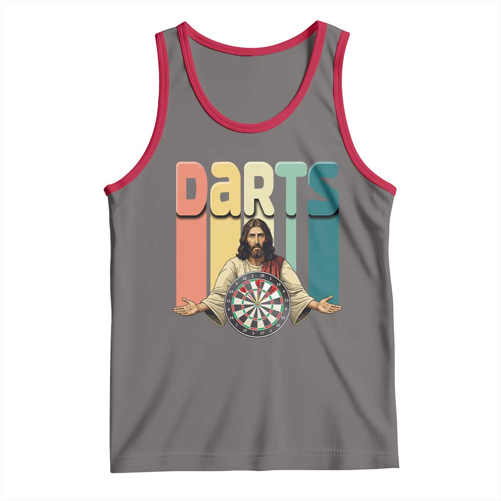 Funny Jesus Dart Player Sunset Retro Vintage Tank Top Christian Dartist Gift TS12 Deep Heather Red Print Your Wear