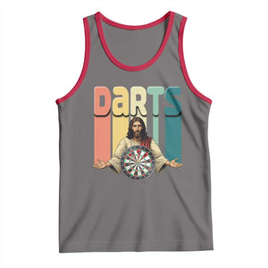 Funny Jesus Dart Player Sunset Retro Vintage Tank Top Christian Dartist Gift TS12 Deep Heather Red Print Your Wear