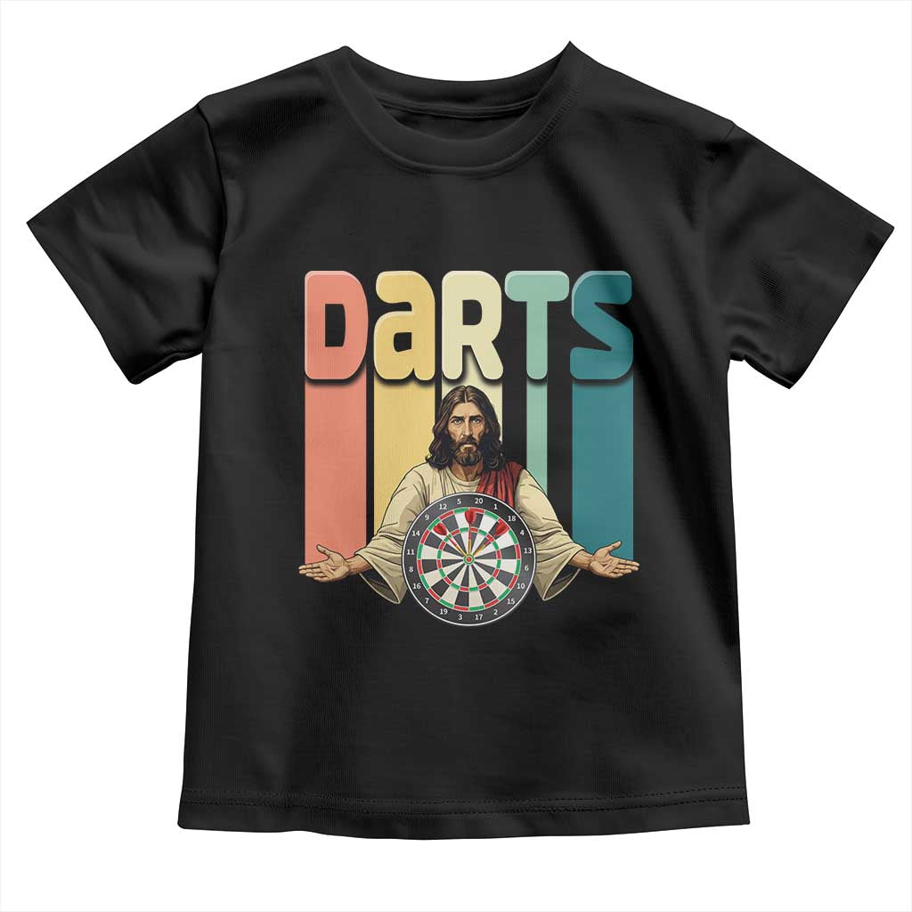 Funny Jesus Dart Player Sunset Retro Vintage Toddler T Shirt Christian Dartist Gift TS12 Black Print Your Wear