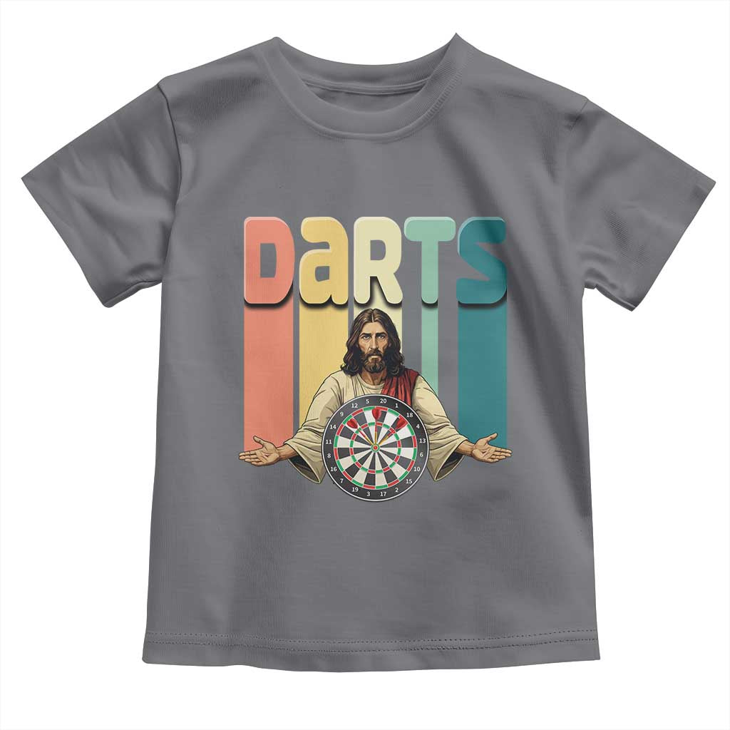 Funny Jesus Dart Player Sunset Retro Vintage Toddler T Shirt Christian Dartist Gift TS12 Charcoal Print Your Wear