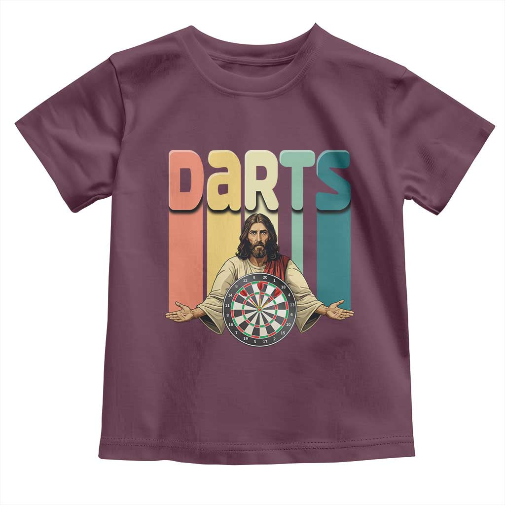 Funny Jesus Dart Player Sunset Retro Vintage Toddler T Shirt Christian Dartist Gift TS12 Maroon Print Your Wear