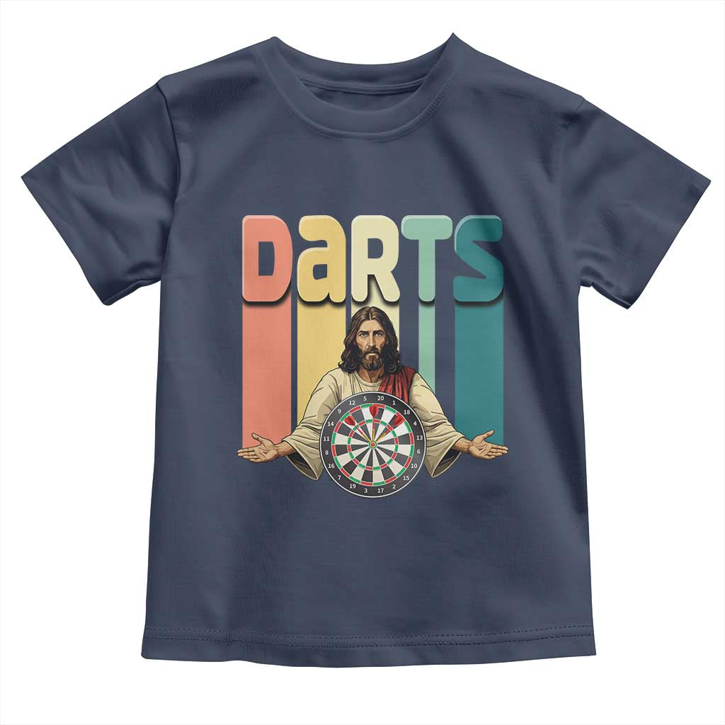 Funny Jesus Dart Player Sunset Retro Vintage Toddler T Shirt Christian Dartist Gift TS12 Navy Print Your Wear
