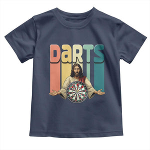 Funny Jesus Dart Player Sunset Retro Vintage Toddler T Shirt Christian Dartist Gift TS12 Navy Print Your Wear