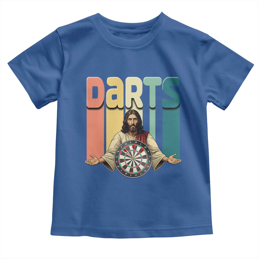 Funny Jesus Dart Player Sunset Retro Vintage Toddler T Shirt Christian Dartist Gift TS12 Royal Blue Print Your Wear