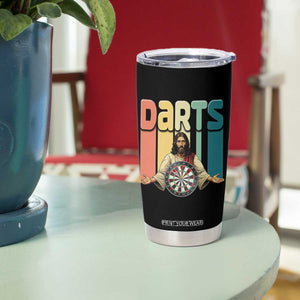 Funny Jesus Dart Player Sunset Retro Vintage Tumbler Cup Christian Dartist Gift TS12 Print Your Wear