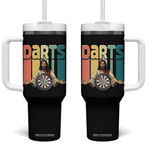 Funny Jesus Dart Player Sunset Retro Vintage Tumbler With Handle Christian Dartist Gift TS12 One Size: 40 oz Black Print Your Wear