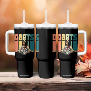 Funny Jesus Dart Player Sunset Retro Vintage Tumbler With Handle Christian Dartist Gift TS12 Print Your Wear