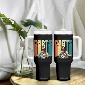 Funny Jesus Dart Player Sunset Retro Vintage Tumbler With Handle Christian Dartist Gift TS12 Print Your Wear