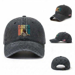 Funny Jesus Dart Player Sunset Retro Vintage Washed Cotton Baseball Cap Christian Dartist Gift TS12 Washed Cap Universal Fit Dark Gray Print Your Wear