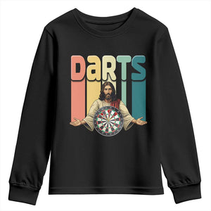 Funny Jesus Dart Player Sunset Retro Vintage Youth Sweatshirt Christian Dartist Gift TS12 Black Print Your Wear