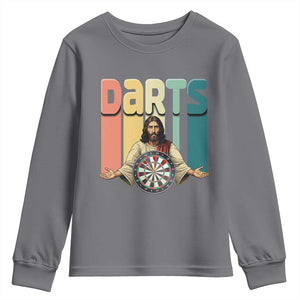 Funny Jesus Dart Player Sunset Retro Vintage Youth Sweatshirt Christian Dartist Gift TS12 Charcoal Print Your Wear
