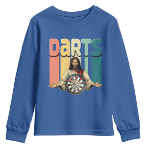 Funny Jesus Dart Player Sunset Retro Vintage Youth Sweatshirt Christian Dartist Gift TS12 Royal Blue Print Your Wear