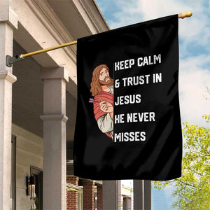 Funny Christian Faith Darts Player Gift Garden Flag Keep Calm And Trust In Jesus He Never Misses TS12 Print Your Wear