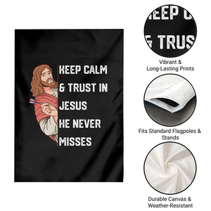 Funny Christian Faith Darts Player Gift Garden Flag Keep Calm And Trust In Jesus He Never Misses TS12 Print Your Wear