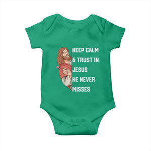 Funny Christian Faith Darts Player Gift Baby Onesie Keep Calm And Trust In Jesus He Never Misses TS12 Irish Green Print Your Wear