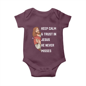 Funny Christian Faith Darts Player Gift Baby Onesie Keep Calm And Trust In Jesus He Never Misses TS12 Maroon Print Your Wear