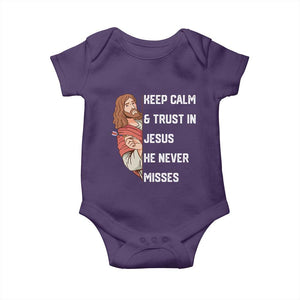 Funny Christian Faith Darts Player Gift Baby Onesie Keep Calm And Trust In Jesus He Never Misses TS12 Purple Print Your Wear