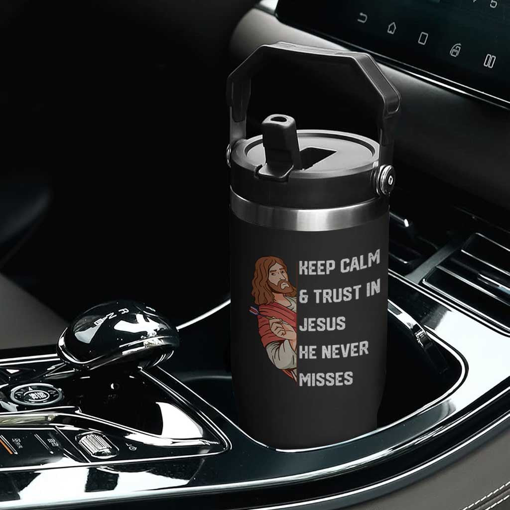 Funny Christian Faith Darts Player Gift Flip Straw Tumbler Keep Calm And Trust In Jesus He Never Misses TS12 Print Your Wear