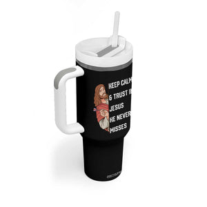 Funny Christian Faith Darts Player Gift Tumbler With Handle Keep Calm And Trust In Jesus He Never Misses TS12 Print Your Wear