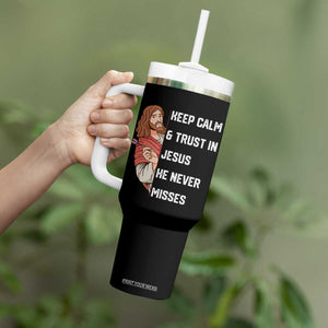 Funny Christian Faith Darts Player Gift Tumbler With Handle Keep Calm And Trust In Jesus He Never Misses TS12 Print Your Wear