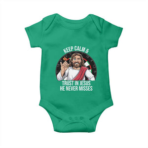 Keep Calm And Trust In Jesus Baby Onesie Christian Dartist Gift TS12 Irish Green Print Your Wear