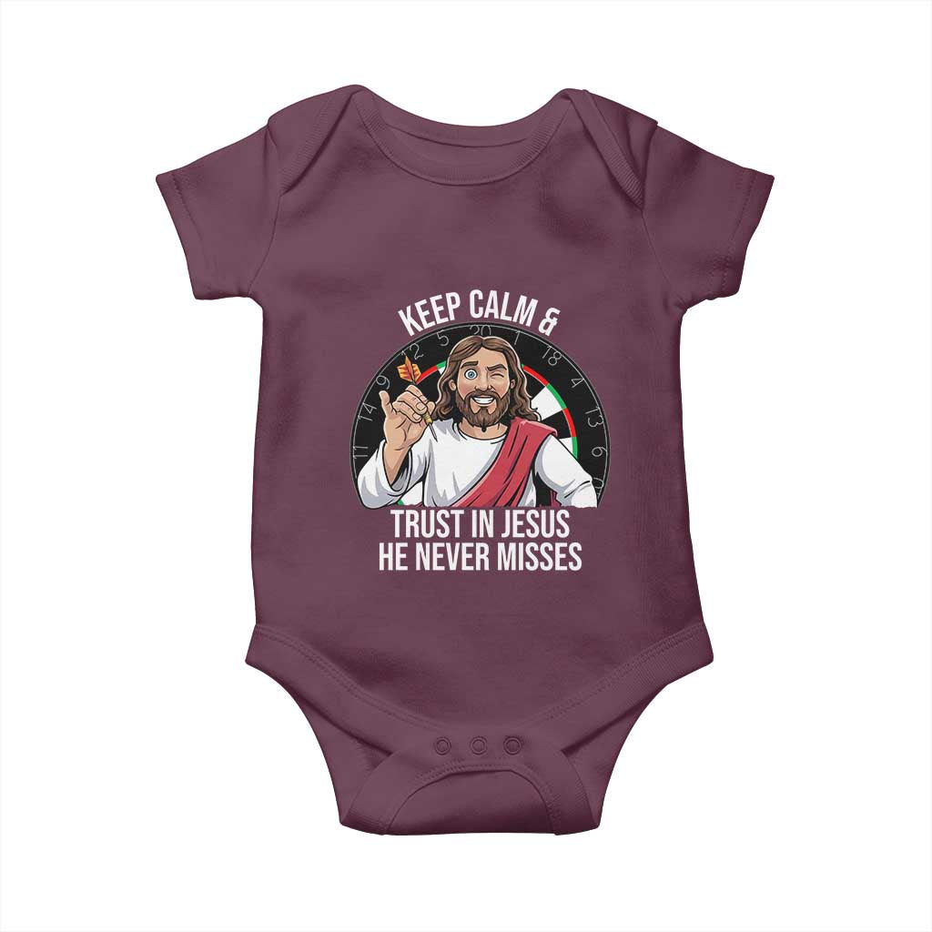 Keep Calm And Trust In Jesus Baby Onesie Christian Dartist Gift TS12 Maroon Print Your Wear