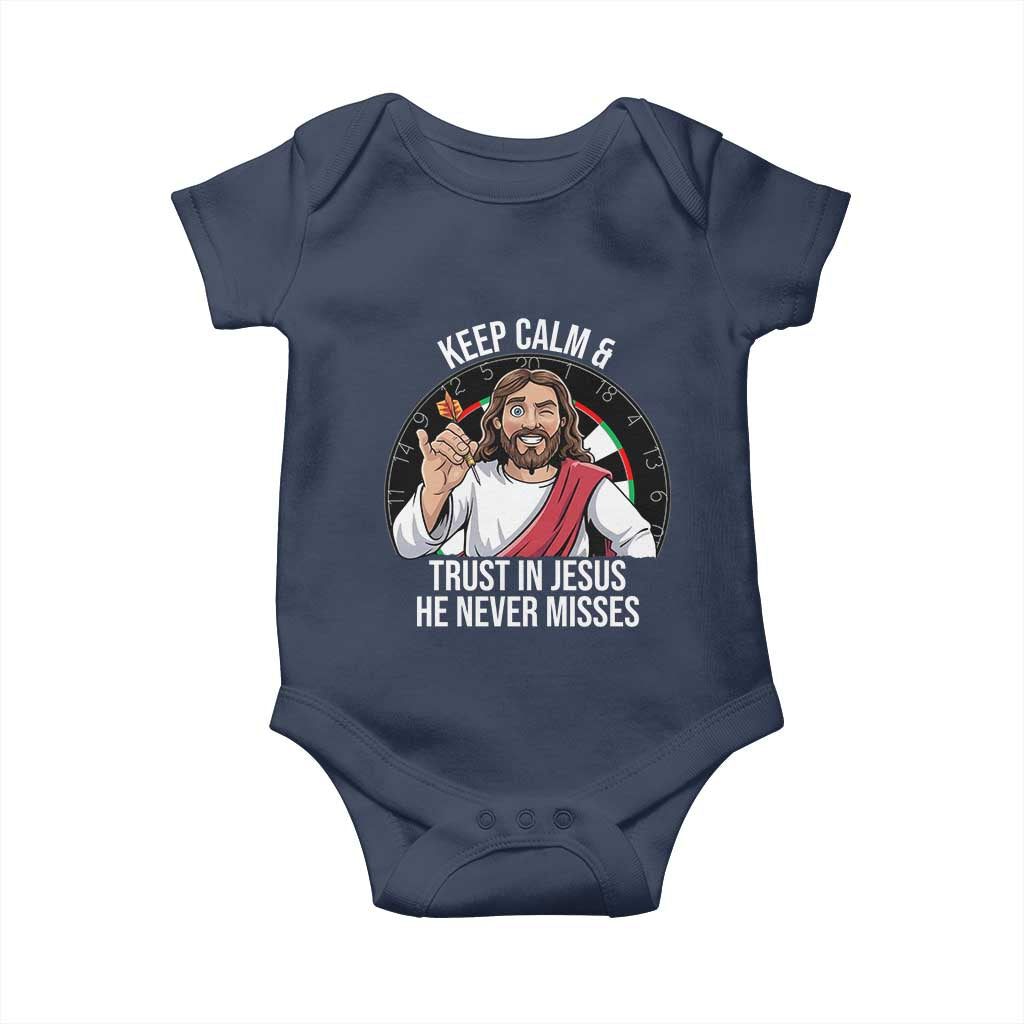 Keep Calm And Trust In Jesus Baby Onesie Christian Dartist Gift TS12 Navy Print Your Wear