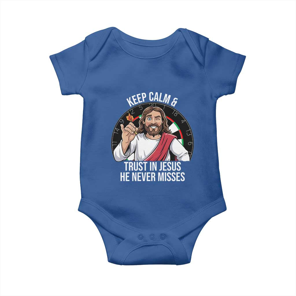 Keep Calm And Trust In Jesus Baby Onesie Christian Dartist Gift TS12 Royal Blue Print Your Wear