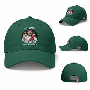 Keep Calm And Trust In Jesus Baseball Cap Christian Dartist Gift TS12 Baseball Cap Universal Fit Irish Green Print Your Wear