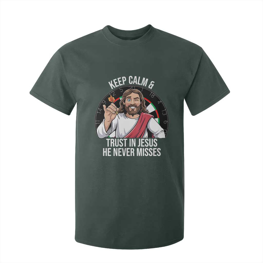 Keep Calm And Trust In Jesus T Shirt For Kid Christian Dartist Gift TS12 Dark Forest Green Print Your Wear