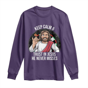 Keep Calm And Trust In Jesus Long Sleeve Shirt Christian Dartist Gift TS12 Purple Print Your Wear