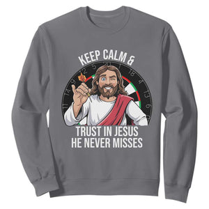 Keep Calm And Trust In Jesus Sweatshirt Christian Dartist Gift TS12 Charcoal Print Your Wear